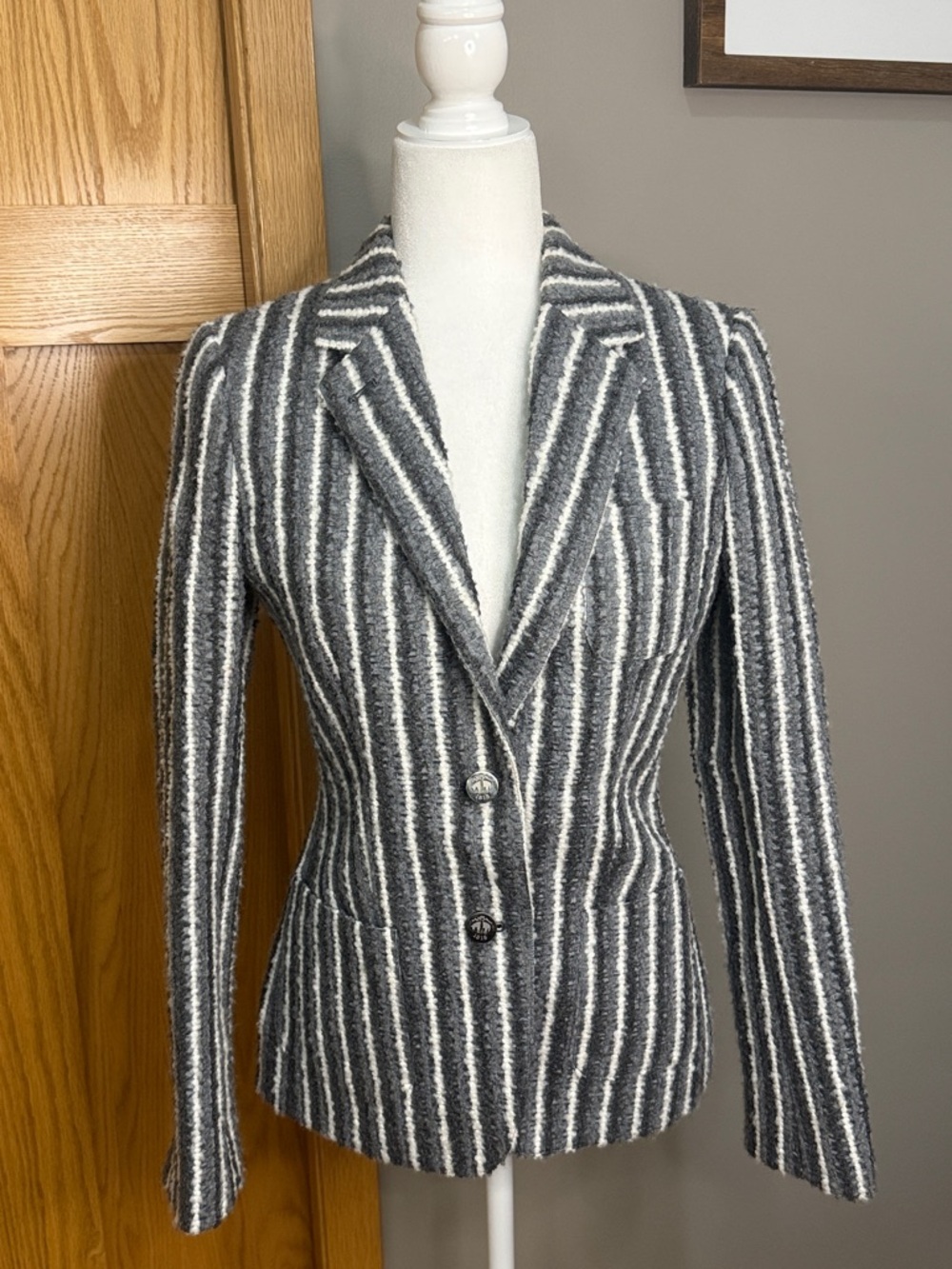 Brooks Brothers Gray & White Striped Wool Blazer